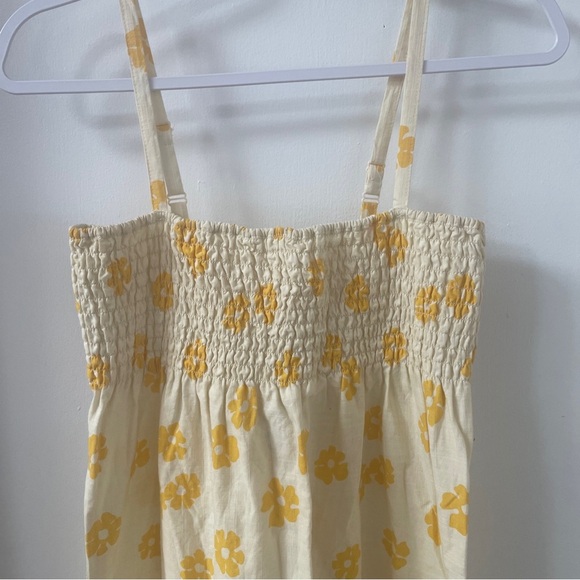 Vintage Roxy Maxi Dress Yellow White Brown Floral Smocked Cotton Sundress Size S - Picture 2 of 5